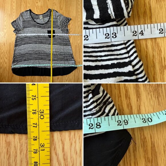 Anne Klein Striped Top Womens 2X Black White Short Sleeve Scoop Neck Blouse - Picture 4 of 8